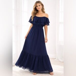 Fantastic Fawn Navy Ruffle Maxi Dress